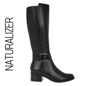 NATURALIZER Kelso Black Leather Wide-Calf Boots